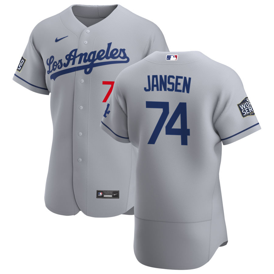 Los Angeles Dodgers 74 Kenley Jansen Men Nike Gray Road 2020 World Series Champions Authentic Team MLB Jersey